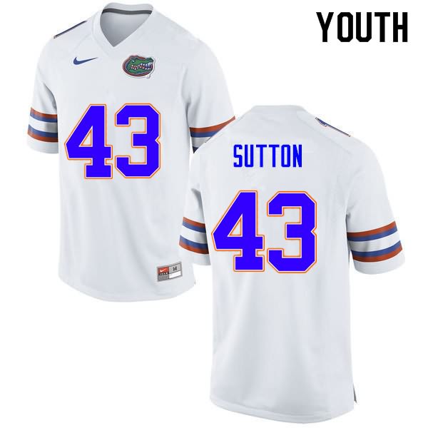 NCAA Florida Gators Nicolas Sutton Youth #43 Nike White Stitched Authentic College Football Jersey DEL6764ZY